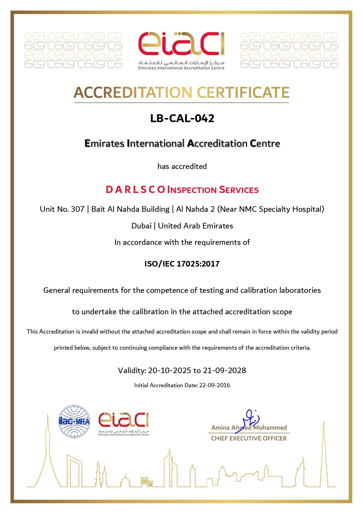 DARLSCO accreditation certificate