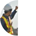 Construction worker in safety gear for mobile hero